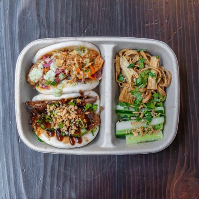 C3) 2 Baos + Szechuan Cucumber Salad (V).