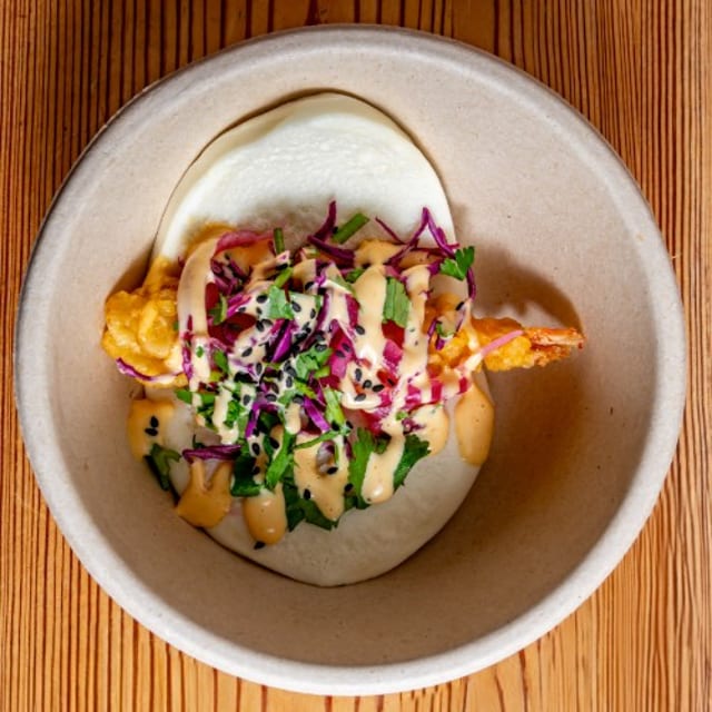 B4) Shrimp Tempura Bao.